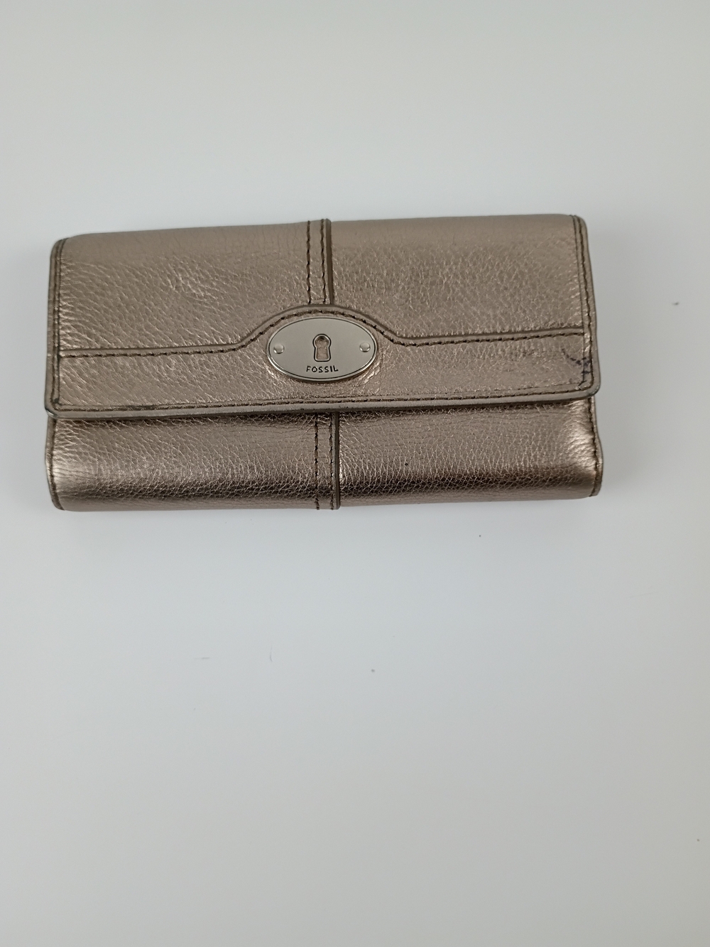 Fossil Metallic Bronze Leather Clutch Wallet